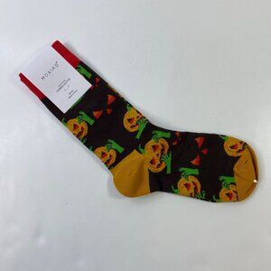 Womens Halloween Pumpkin Jack O Lantern Novelty Crew Socks Brown Red Orange